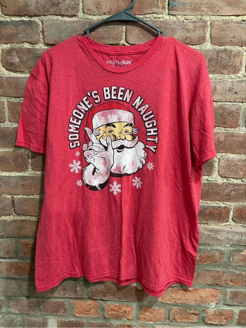 Fifth Sun Red men’s Tee with Santa Graphic “someone’s been naughty” large